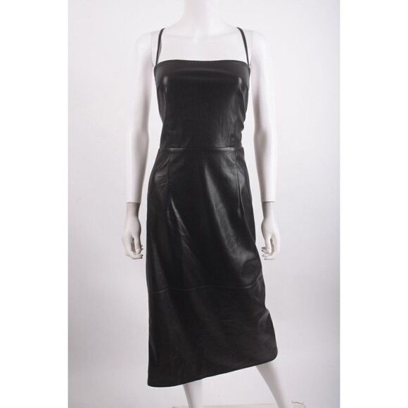 Good American Womans Vacay Dress Size 3 US L Black Faux Leather Backless NWT - Picture 1 of 6